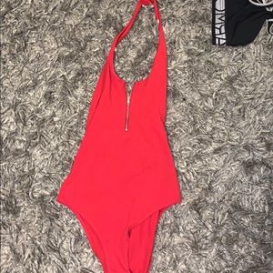 Zip up red bodysuit fashion nova club wear